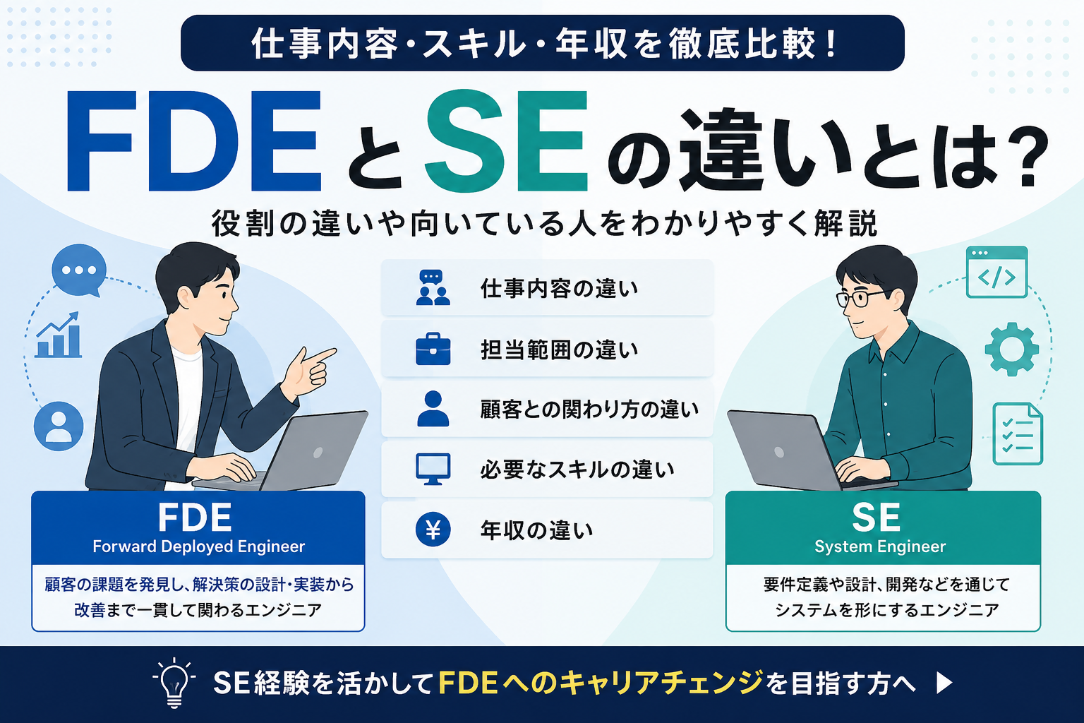 FDEとSEの違いは？仕事内容や働き方・向いている人を比較