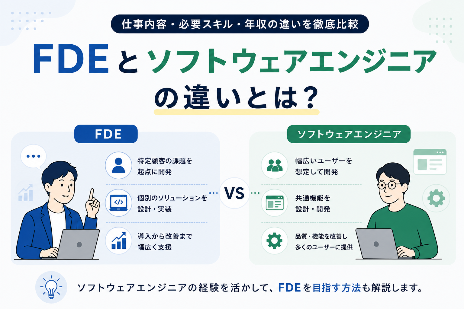 FDEとソフトウェアエンジニアの違いは？仕事内容や働き方・向いている人を比較