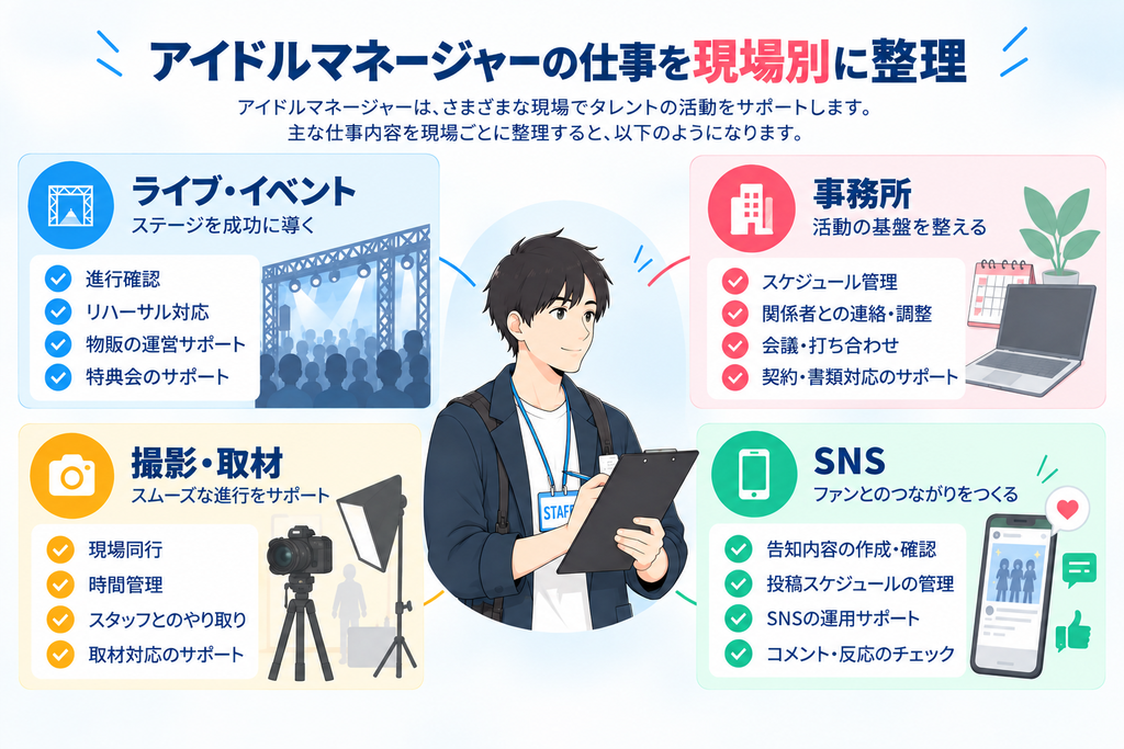 アイドルマネージャーの現場別業務図